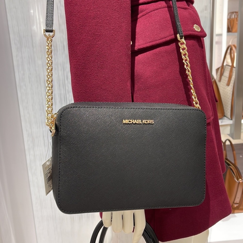 Michael Kors Jet Set Item Large East West Zip Crossbody Leather Black